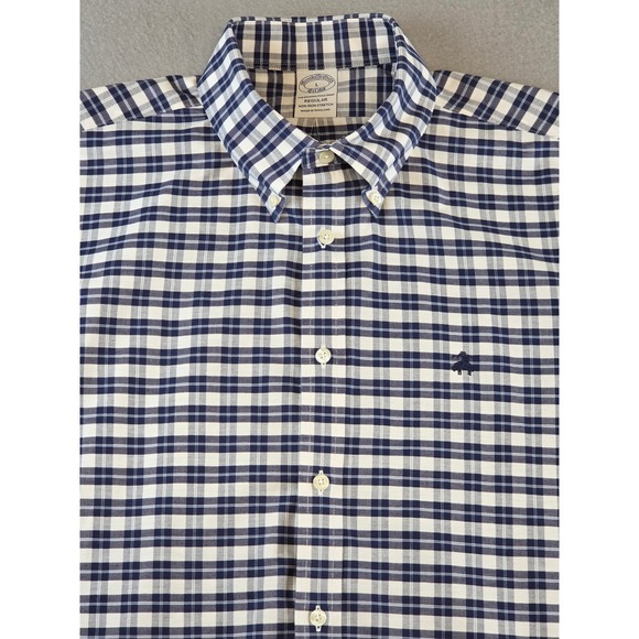Brooks Brothers Other - Brooks Brothers Regular Fit Non-Iron Stretch Gingham Shirt Men's L Navy White